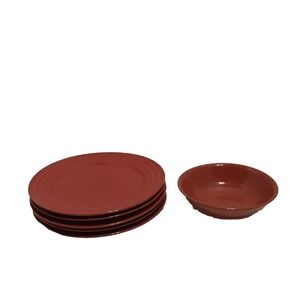 Rachael Ray Double Ridge Rust Red Dinner Plates 5pc Set & Mulberry Home Bowl‎